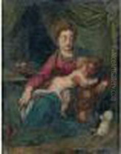 Attribue A - Vierge A L'enfant Avec Saint Jean Baptiste