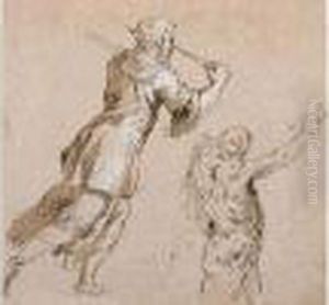 Etude Pour Un Personnage Portant La Croix Et Etude De Nu by Acopo D'Antonio Negretti (see Palma Giovane)