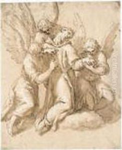 St. Francis Tended By Three Angels by Acopo D'Antonio Negretti (see Palma Giovane)