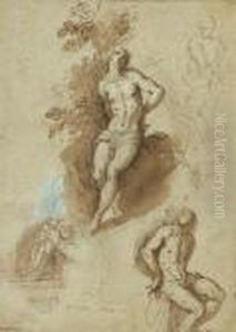 Three Studies Of Saint Sebastian Tied To A Tree, With A Study Of Ahalf-length Figure by Acopo D'Antonio Negretti (see Palma Giovane)