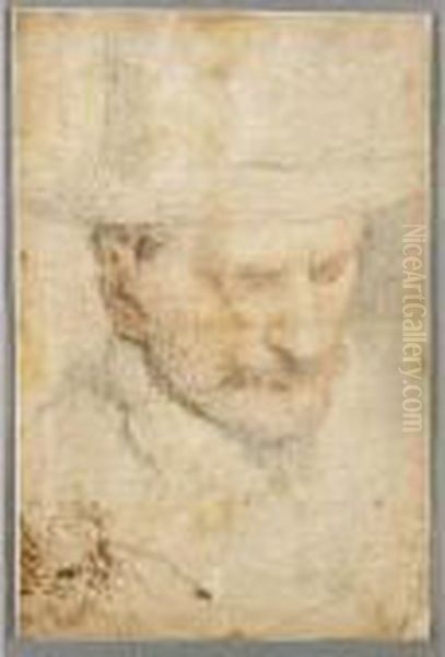 Study Of The Head Of A Man Wearing A Hat And A Sketch Of A Bearded Man - view 1