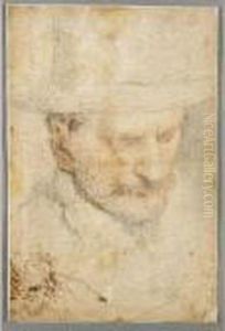 Study Of The Head Of A Man Wearing A Hat And A Sketch Of A Bearded Man by Acopo D'Antonio Negretti (see Palma Giovane)