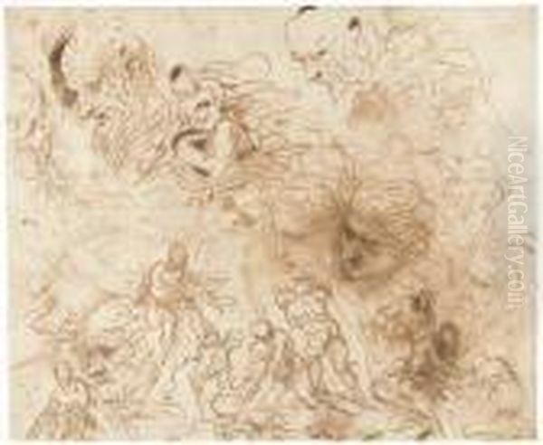 Studies For A Scene Of Martyrdom With Christ In Glory Above, And Seven Studies Of Heads - view 1