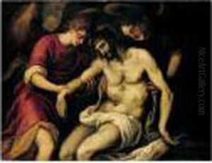 The Dead Christ Supported By Angels by Acopo D'Antonio Negretti (see Palma Giovane)