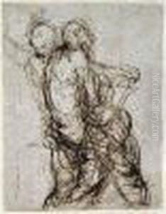Deux Etudes De Personnages Assis. by Acopo D'Antonio Negretti (see Palma Giovane)