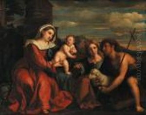 The Madonna And Child With Saint Catherine Of Alexandria And Saintjohn The Baptist by Acopo D'Antonio Negretti (see Palma Giovane)