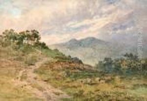 An Extensive Moorland Landscape With Sheep Grazing In The Foreground by Harry Sutton Palmer