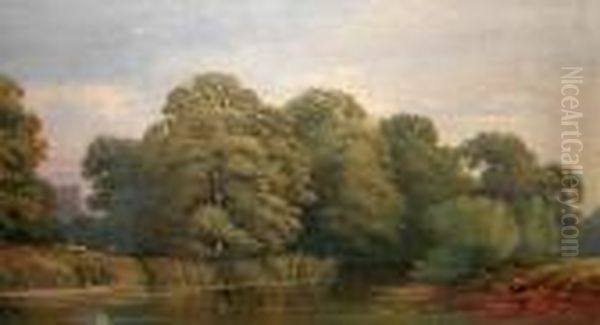 River Landscape With Church Tower In Background - view 1