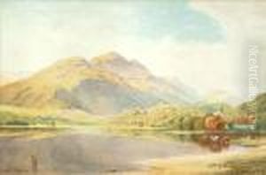 Cattle By A Loch In A Mountainous Landscape Cattle By A Loch In A Mountainous Landscape