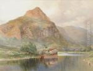 Lake District Landscape With Trees Beside A River, The Fells In The Distance by Harry Sutton Palmer