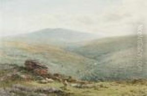 An Extensive Moorland Landscape With Sheep Grazing In The Foreground by Harry Sutton Palmer