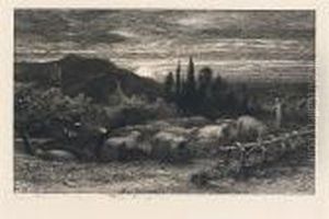 The Rising Moon Or An English Pastoral by Samuel Palmer