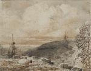 Bright Cloud, Shepherd And Windmill by Samuel Palmer