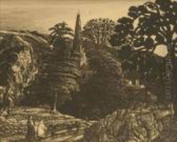 Eventide,figures Approaching A Church - view 1