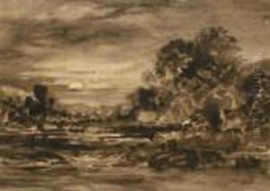 Rws -- Moonlit River Scene by Samuel Palmer