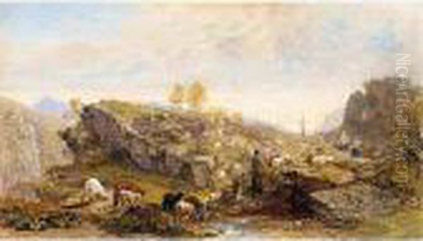 Rustics With Sheep And Goats In A Rocky Landscape - view 1
