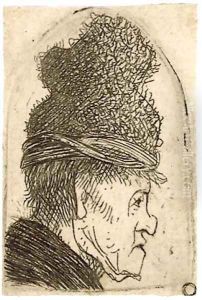 A grotesque Profile Man in a high Cap by Harmenszoon van Rijn Rembrandt