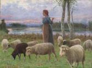 Pastorella E Gregge Nel Paesaggio by Ruggero Panerai