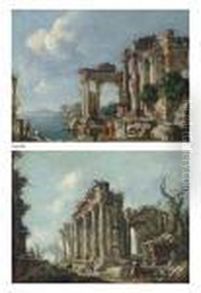 An Architectural Capriccio With Figures By A Bay - view 1