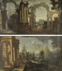 A Fluvial Architectural Capriccio With Christ Healing The Blind Man by Giovanni Niccolo Servandoni