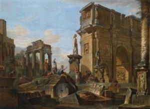 A Capriccio With Roman Ruins And The Arch Of Constantine
