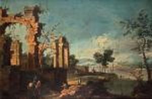 Landscape With Ruins And Figure Staffage by Giovanni Niccolo Servandoni