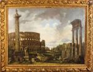 Caprice D'architecture Avec Le Colisee, La Colonne Trajane Et L'arcde Constantin by Giovanni Niccolo Servandoni