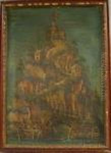Military Procession To A Mountaintop Fortification. by Giovanni Niccolo Servandoni