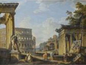 Capriccio Of Classical Ruins With The Temple Of Antonius Andfaustina by Giovanni Niccolo Servandoni