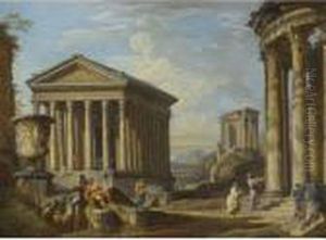 Capriccio Of Classical Ruins With The Maison Carree At Nimes