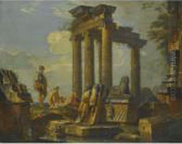 A Capriccio Of Classical Ruins, A
 Sarcophagus And A Temple Withwith A Soldier And Other Reclining 
Figures. - view 1