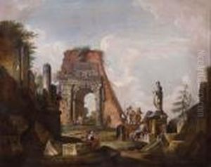 Capriccio Con Vestigia Romane Efigure by Giovanni Niccolo Servandoni