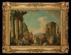 A Capriccio With Classical 
Figures Disputing Amongst Ruins, Thetemple Of The Sybil At Tivoli And 
The Pyramid Of Cestiusbeyond