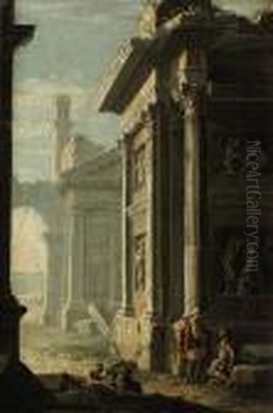 A Capriccio Of Classical Ruins With Figures Conversing Beneath Atemple - view 1