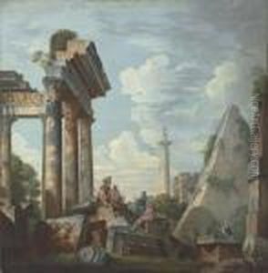 An Architectural Capriccio With The Pyramid Of Cestius And Trajan'scolumn by Giovanni Niccolo Servandoni