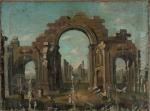 An Architectural Capriccio With Classical Figures by Giovanni Niccolo Servandoni