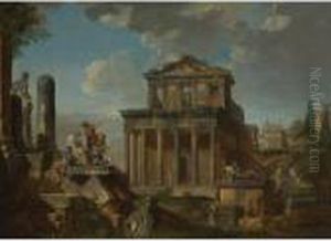 Capriccio With The Temple Of The Divine Antoninus Pius Andfaustina by Giovanni Niccolo Servandoni