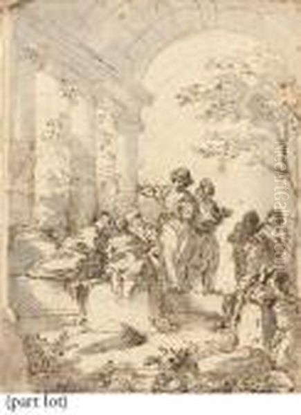 Figures Conversing In A Vaulted Building - view 1