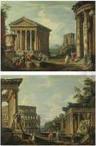 An Architectural Capriccio With Roman Ruins by Giovanni Niccolo Servandoni
