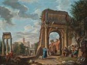 Il Foro Romano Dall'arco Di Tito Con Figure Con Il Campidoglio Sullo Sfondo by Giovanni Niccolo Servandoni