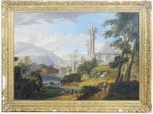 An Architectural Capriccio With Fishermen Drawing In Their Nets In The Foreground An Architectural Capriccio With Fishermen Drawing In Their Nets In The Foreground