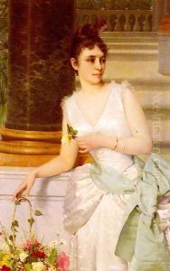 Portrait Of A Lady With A Green Satin Sash by Franz Leo Ruben
