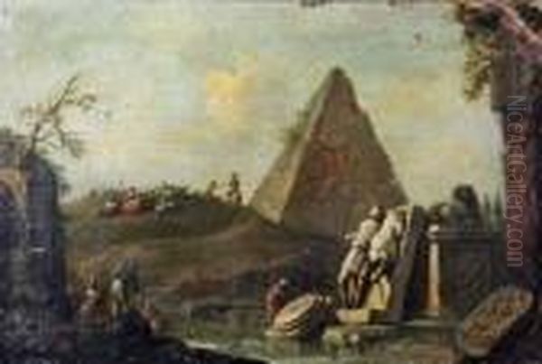 Paysage De Ruines Antiques Aux Pecheurs Et Au Troupeau - view 1