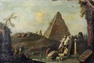 Paysage De Ruines Antiques Aux Pecheurs Et Au Troupeau by Giovanni Niccolo Servandoni