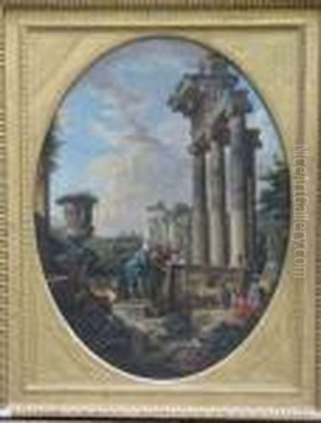 Tourists Inspecting Ancient Roman Monuments - view 1