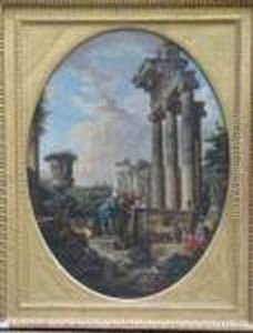 Tourists Inspecting Ancient Roman Monuments