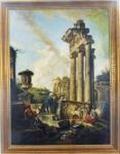 Figures Amongst Architectural Ruins; And A Companion Painting by Giovanni Niccolo Servandoni