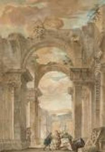 Figures Admiring Roman Ruins by Giovanni Niccolo Servandoni