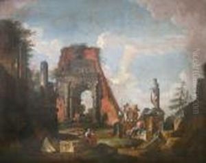 Personnages Dans Les Ruines De L'arc De Vespasien A Rome