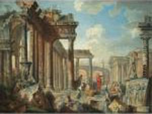 A Capriccio View Of Architectural Ruins With Saint Peter Preaching